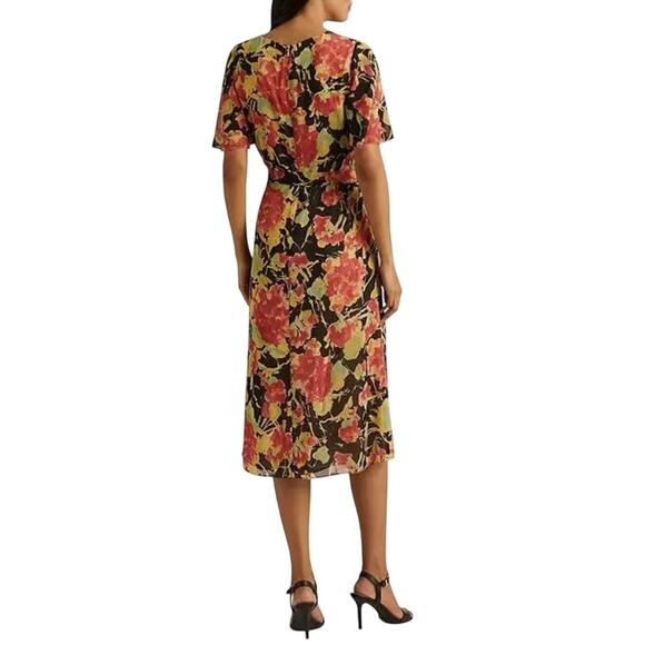 Lauren Ralph Lauren size 0 Floral Print Georgette A-Line Sleeve Midi Dress - Picture 11 of 11